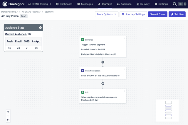 Automating OneSignal's customer engagement with a React Flow workflow builder